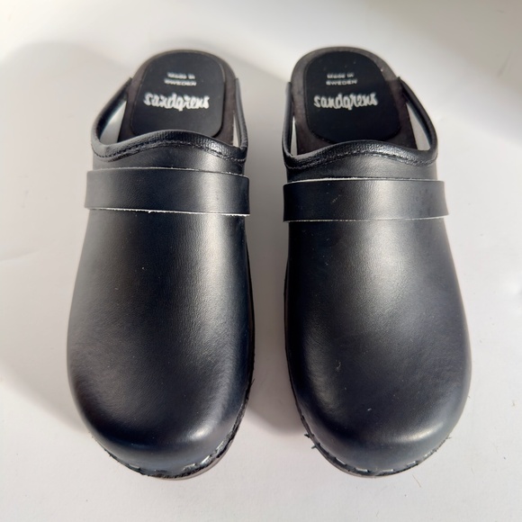 Sandgrens Black Leather Wood Clogs New in Box Tokyo Style - Picture 3 of 6